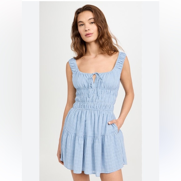 NIA Salt Square Neck Babydoll Blue Cotton Mini Dress Size XS NWT - Picture 1 of 13